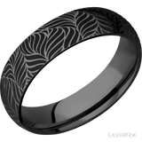 6 mm wide/Domed/Zirconium band with a laser carved Twisted Leaf pattern
