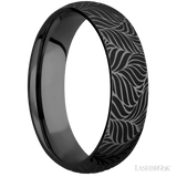 6 mm wide/Domed/Zirconium band with a laser carved Twisted Leaf pattern