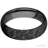 6 mm wide/Domed/Zirconium band with a laser carved Twisted Leaf pattern