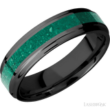 6 mm wide/Flat Grooved Edges/Zirconium band with one 3 mm Centered inlay of Malachite