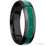 6 mm wide/Flat Grooved Edges/Zirconium band with one 3 mm Centered inlay of Malachite