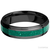 6 mm wide/Flat Grooved Edges/Zirconium band with one 3 mm Centered inlay of Malachite