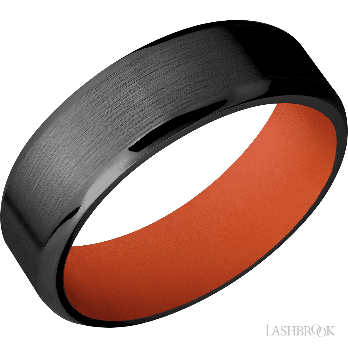 7 mm wide Beveled Zirconium band featuring a Hunter Orange sleeve