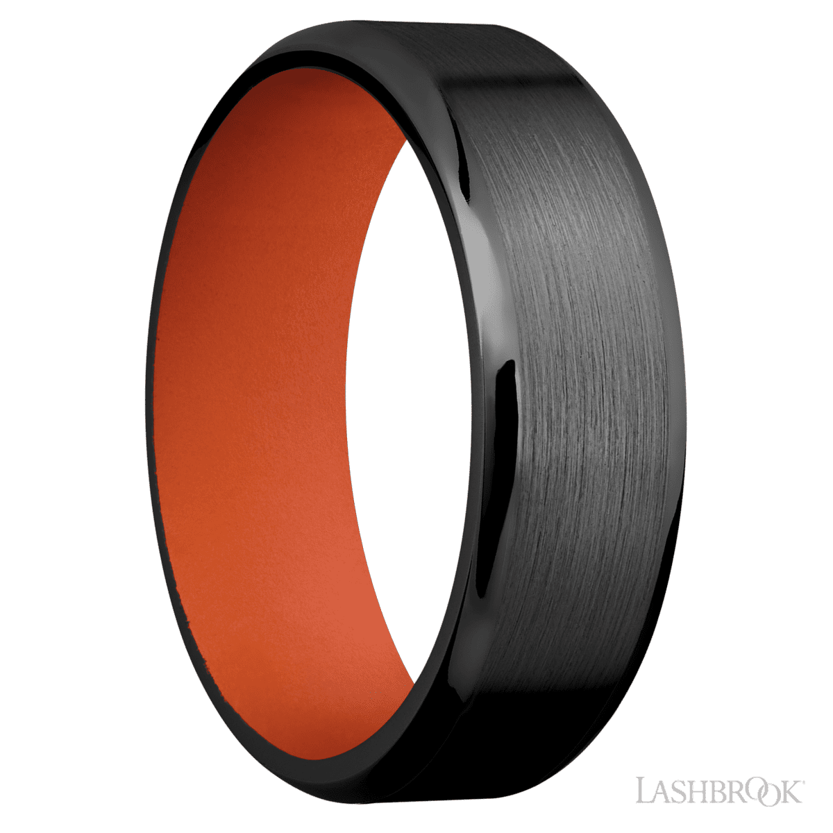 7 mm wide Beveled Zirconium band featuring a Hunter Orange sleeve