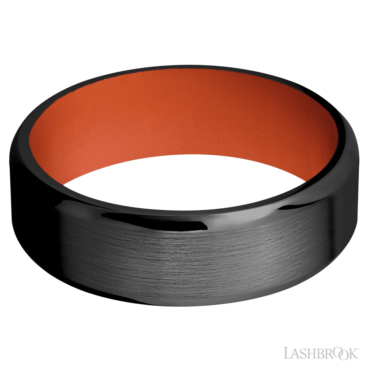 7 mm wide Beveled Zirconium band featuring a Hunter Orange sleeve