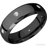 7 mm wide/Domed Bevel/Zirconium band with a 6X Even arrangement of 07 carat Round Diamond stones in a Flush setting
