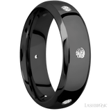 7 mm wide/Domed Bevel/Zirconium band with a 6X Even arrangement of 07 carat Round Diamond stones in a Flush setting