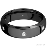 7 mm wide/Domed Bevel/Zirconium band with a 6X Even arrangement of 07 carat Round Diamond stones in a Flush setting