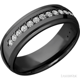 7 mm wide/Domed Stepped Down Edges/Zirconium band with a Half Eternity arrangement of 03 carat Round Diamond stones in a Bead setting