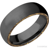 7 mm wide/Domed/Zirconium band with two 1 mm Side inlays of Alaskan Gold Nugget