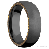 7 mm wide/Domed/Zirconium band with two 1 mm Side inlays of Alaskan Gold Nugget
