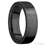 7 mm wide/Flat/Zirconium band with a Side Eternity arrangement of Round Black Diamond stones in a Bead setting