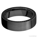 7 mm wide/Flat/Zirconium band with a Side Eternity arrangement of Round Black Diamond stones in a Bead setting
