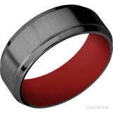 8 mm wide Stepped Bevel Zirconium band featuring a USMC Red sleeve