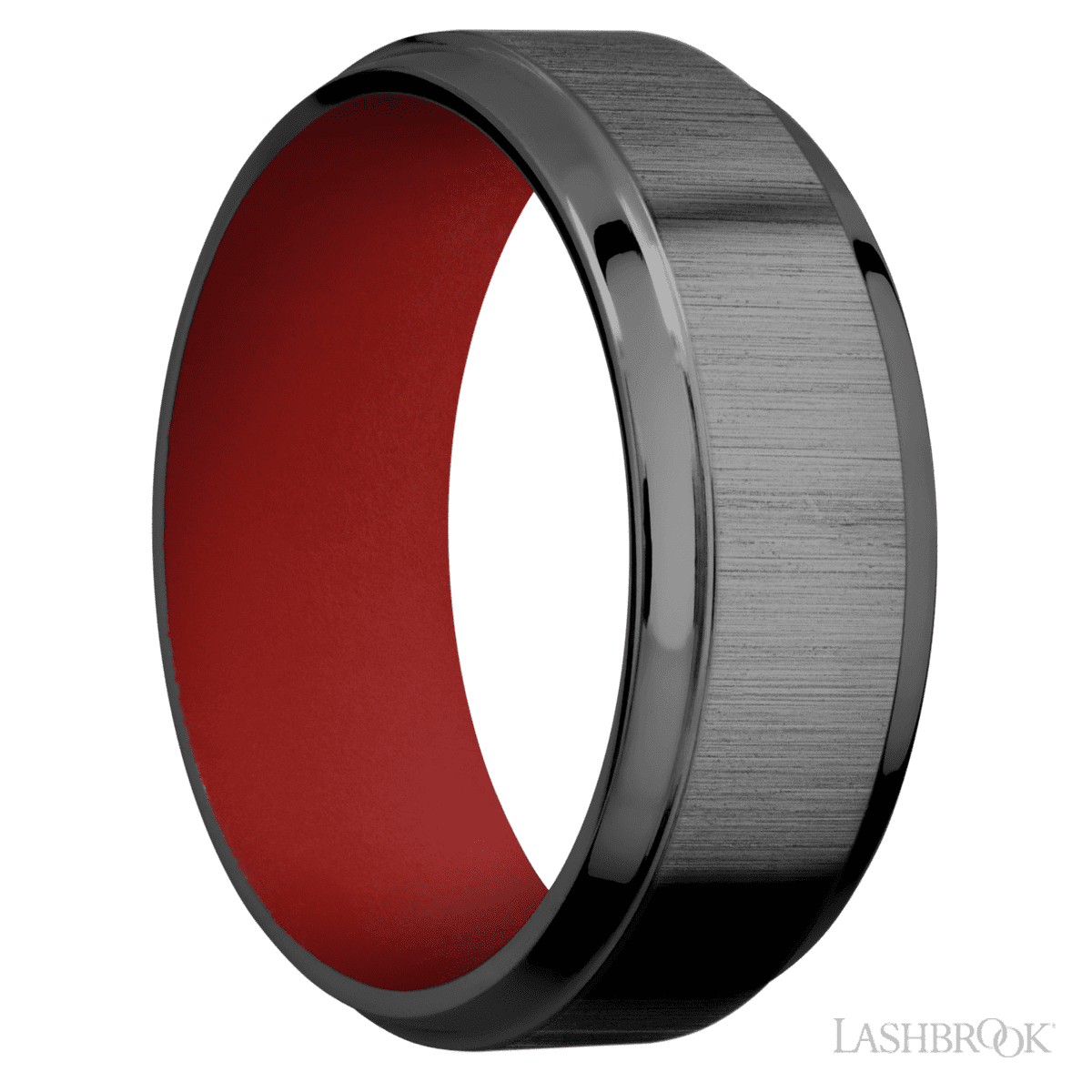 8 mm wide Stepped Bevel Zirconium band featuring a USMC Red sleeve