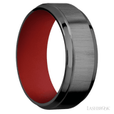 8 mm wide Stepped Bevel Zirconium band featuring a USMC Red sleeve