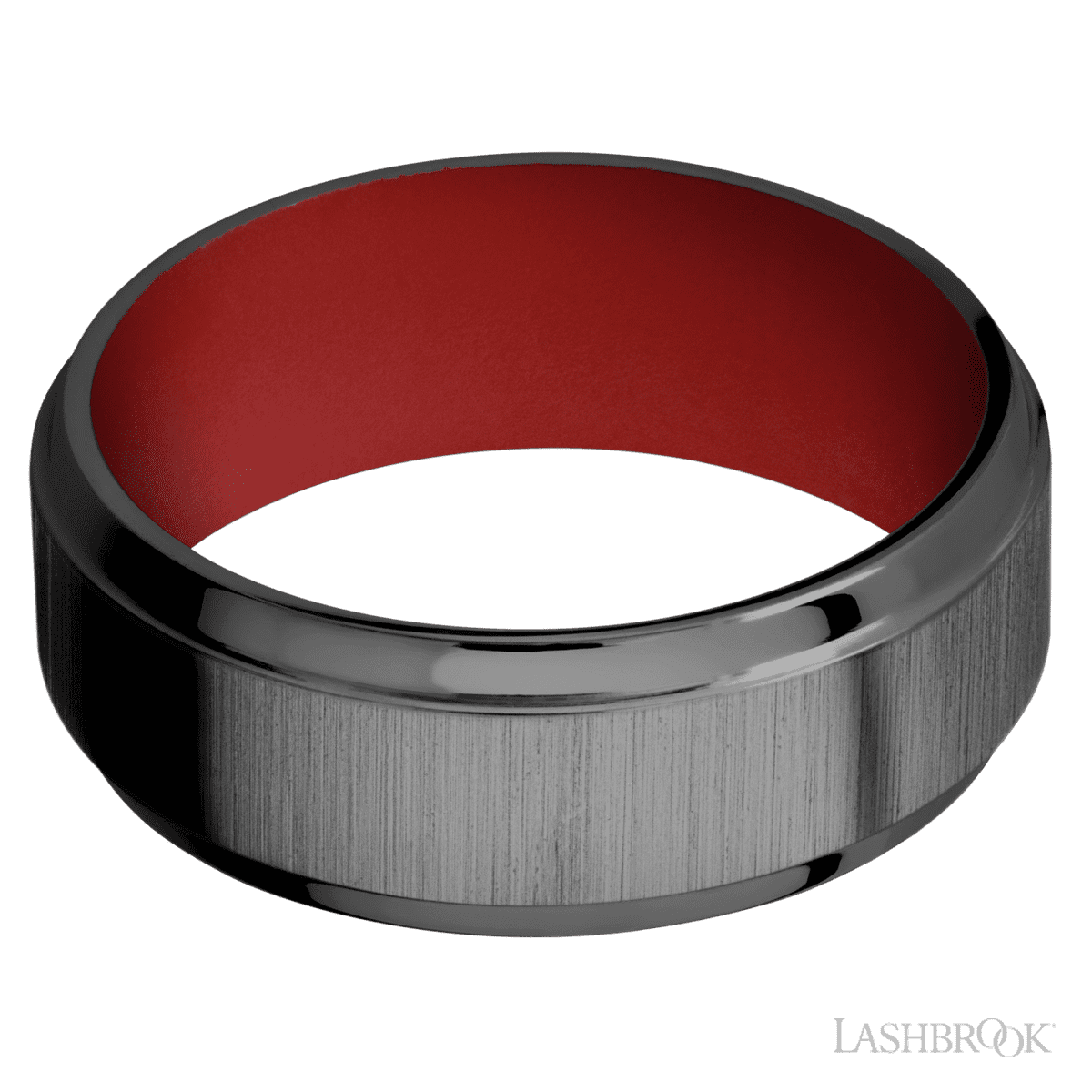 8 mm wide Stepped Bevel Zirconium band featuring a USMC Red sleeve