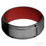 8 mm wide Stepped Bevel Zirconium band featuring a USMC Red sleeve