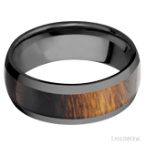 8 mm wide/Domed/Zirconium band with one 5 mm Centered inlay of Desert Iron Wood