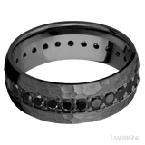 8 mm wide/Domed/Zirconium band with an Eternity arrangement of 05 carat Round Black Diamond stones in a Bead setting