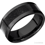 8 mm wide/Flat/Zirconium band with one 5 mm Centered inlay of Dinosaur Bone Black