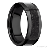 8 mm wide/Flat/Zirconium band with one 5 mm Centered inlay of Dinosaur Bone Black
