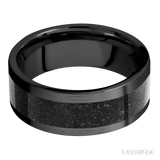 8 mm wide/Flat/Zirconium band with one 5 mm Centered inlay of Dinosaur Bone Black