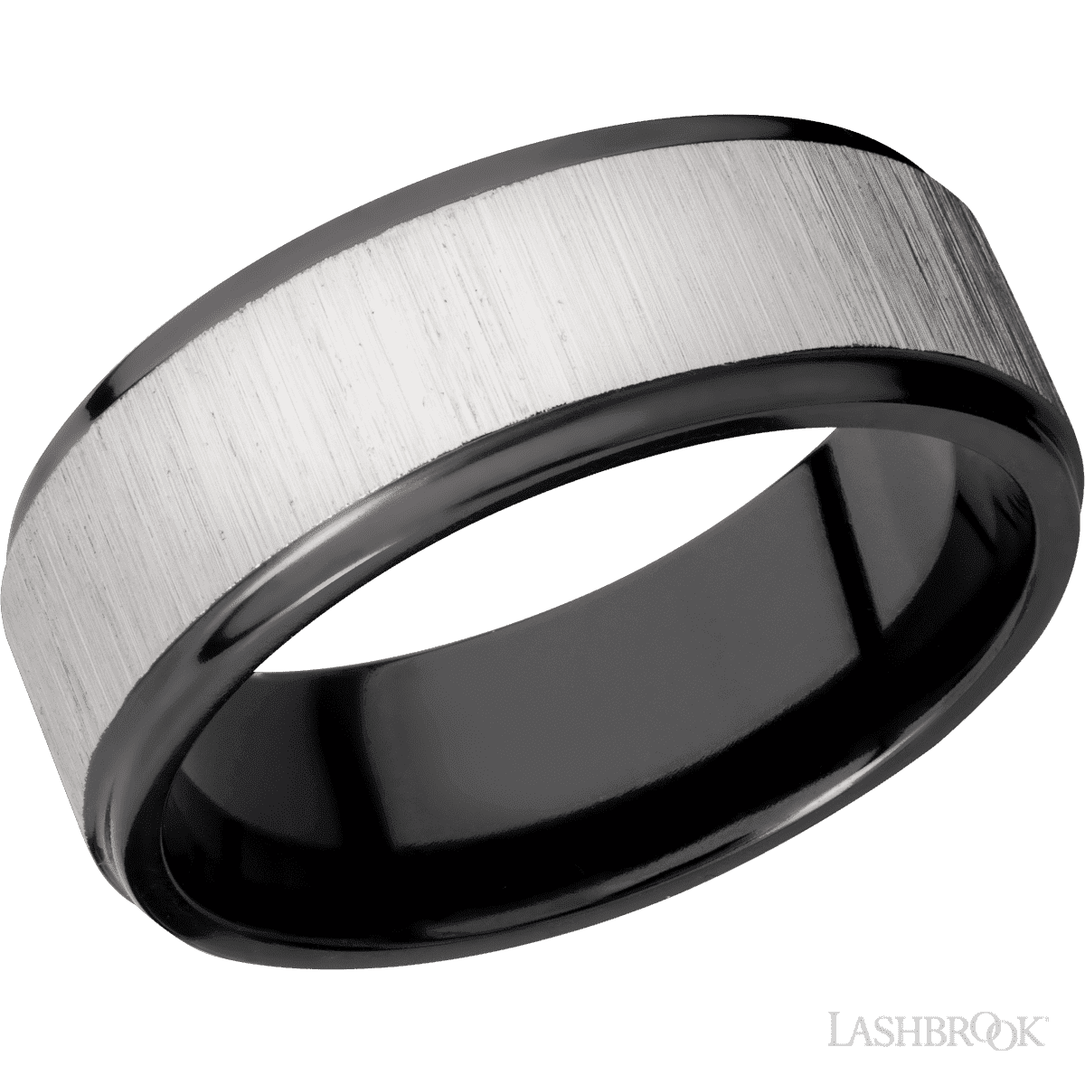 8 mm wide Flat Grooved Edges Zirconium band