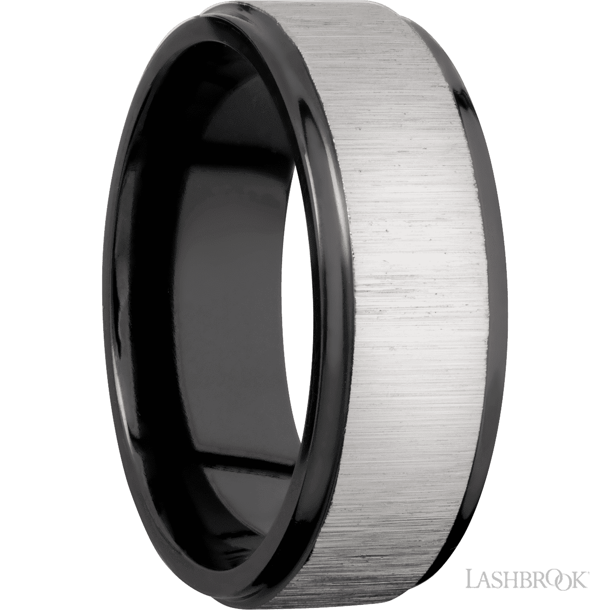 8 mm wide Flat Grooved Edges Zirconium band