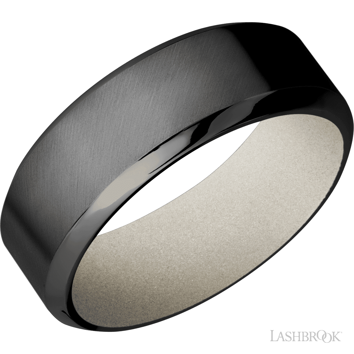 8 mm wide High Bevel Zirconium band featuring a Bright Nickel sleeve