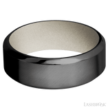 8 mm wide High Bevel Zirconium band featuring a Bright Nickel sleeve