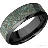 8 mm wide/High Bevel/Zirconium band with one 5 mm Centered inlay of Ocean Jasper
