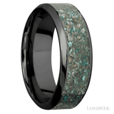 8 mm wide/High Bevel/Zirconium band with one 5 mm Centered inlay of Ocean Jasper