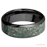 8 mm wide/High Bevel/Zirconium band with one 5 mm Centered inlay of Ocean Jasper