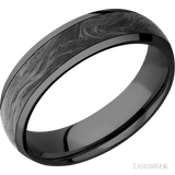 6 mm wide/Domed/Zirconium band with one 4 mm Centered inlay of Forged Carbon Fiber