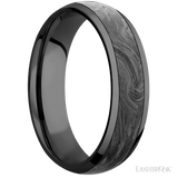 6 mm wide/Domed/Zirconium band with one 4 mm Centered inlay of Forged Carbon Fiber