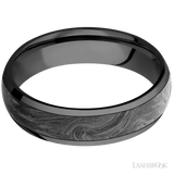 6 mm wide/Domed/Zirconium band with one 4 mm Centered inlay of Forged Carbon Fiber