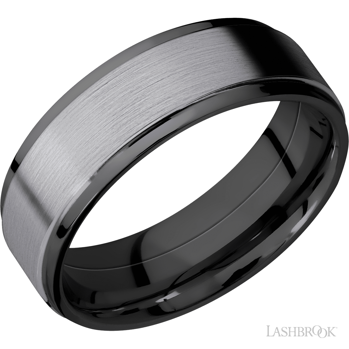 7 mm wide/Flat Grooved Edges/Zirconium band with one 5 mm Raised Centered inlay of Tantalum