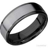 7 mm wide/Flat Grooved Edges/Zirconium band with one 5 mm Raised Centered inlay of Tantalum