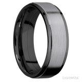 7 mm wide/Flat Grooved Edges/Zirconium band with one 5 mm Raised Centered inlay of Tantalum