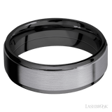 7 mm wide/Flat Grooved Edges/Zirconium band with one 5 mm Raised Centered inlay of Tantalum