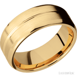 8 mm wide Beveled with Center Accent Groove 14K Yellow Gold band