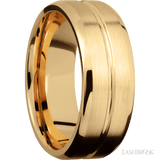 8 mm wide Beveled with Center Accent Groove 14K Yellow Gold band