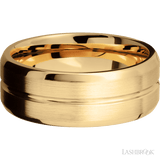 8 mm wide Beveled with Center Accent Groove 14K Yellow Gold band