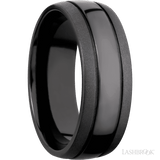 8 mm wide Domed with two accent grooves Zirconium band