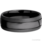 8 mm wide Domed with two accent grooves Zirconium band