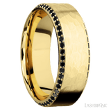 8 mm wide/High Bevel/14K Yellow Gold band with a Bevel Eternity arrangement of 01 carat Round Black Diamond stones in a Bead setting