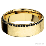 8 mm wide/High Bevel/14K Yellow Gold band with a Bevel Eternity arrangement of 01 carat Round Black Diamond stones in a Bead setting