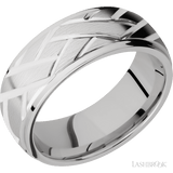 8 mm wide/Domed Stepped Down Edges/14K White Gold band with a machined Lattice pattern
