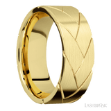 8 mm wide/Flat/14K Yellow Gold band with a machined Flatbraid pattern